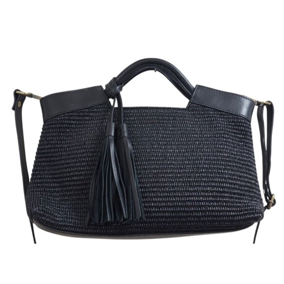 Carner Hill Woven Handbag Leather Trim Tassel Accent Shoulder Purse Structur - Picture 8 of 16